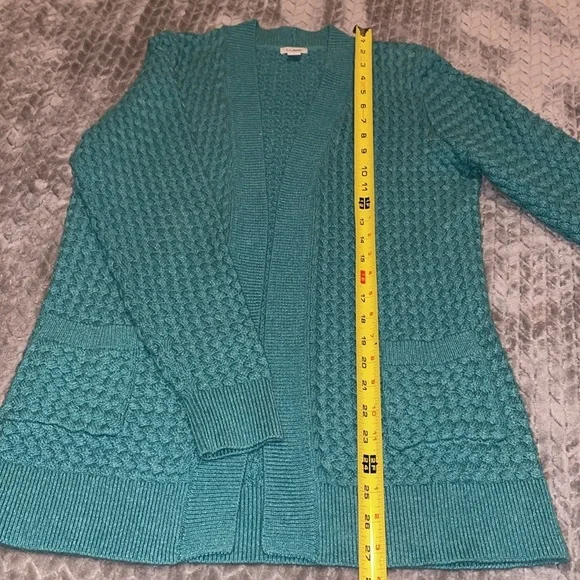 L.L. Bean Open‎ Front Teal Waterfall Sweater.  2 front pockets.  Size M. Cotton - Picture 9 of 9